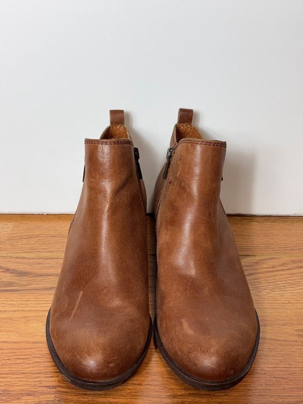 Lucky Brand Basel Leather Ankle Booties Women's 8.5 Brown Side Zip Block Heel - Picture 4 of 14